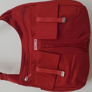 Tumi Pucket E/W Flap Crossbody Messenger Bag in Red with Silver Hardwa